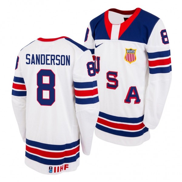 USA Team IIHF Jake Sanderson White 2020 Draft Jers...