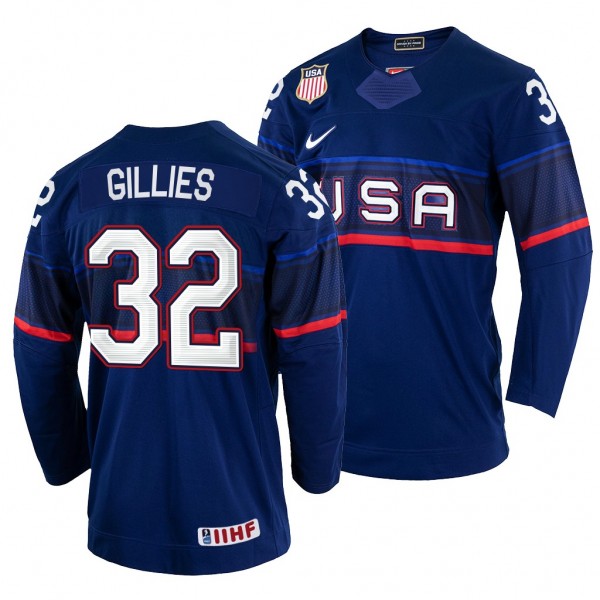 USA Hockey Jon Gillies #32 Navy Away Jersey 2022 I...