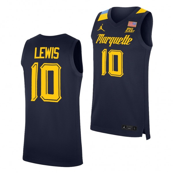 Marquette Golden Eagles Justin Lewis #10 Blue College Basketball uniform 2022 Jersey