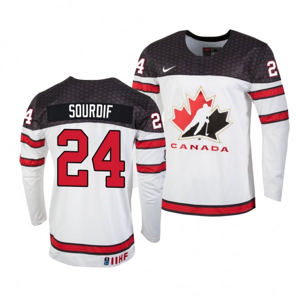 Canada Hockey Justin Sourdif White 2022 IIHF World Junior Championship Home Jersey