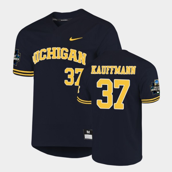 Michigan Wolverines Karl Kauffmann Navy 2019 NCAA Baseball College World Series Jersey