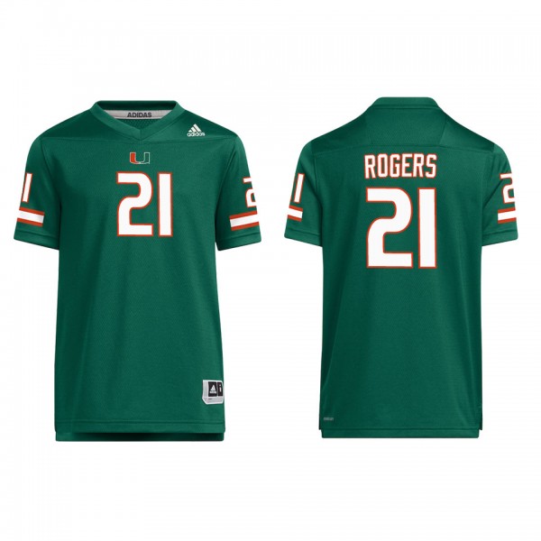 Khamauri Rogers Miami Hurricanes adidas Team Replica Football Jersey Green