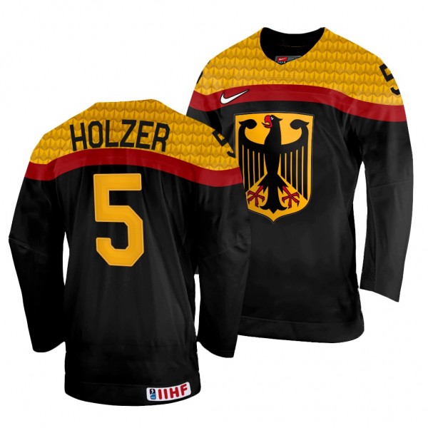 Germany Hockey Korbinian Holzer #5 Black Away Jers...