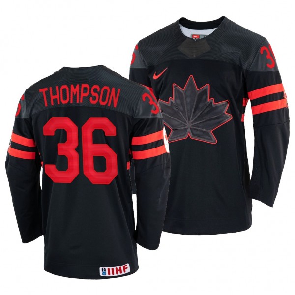 Canada Hockey Logan Thompson #36 Black Replica Jer...