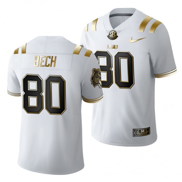 LSU Tigers Jack Bech #80 White Golden Edition Jers...
