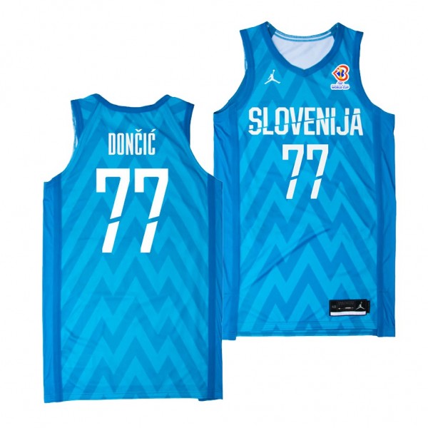 Slovenija #77 Luka Doncic Away Blue Basketball Jer...