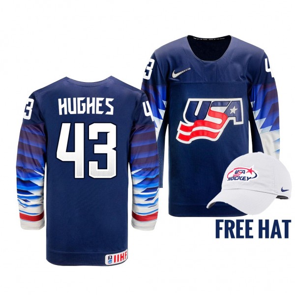 USA Hockey Luke Hughes Blue 2022 IIHF World Junior...