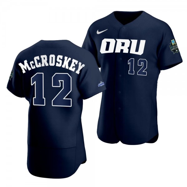 Mac McCroskey Oral Roberts Golden Eagles #12 Navy 2023 College World Series NCAA Baseball Jersey