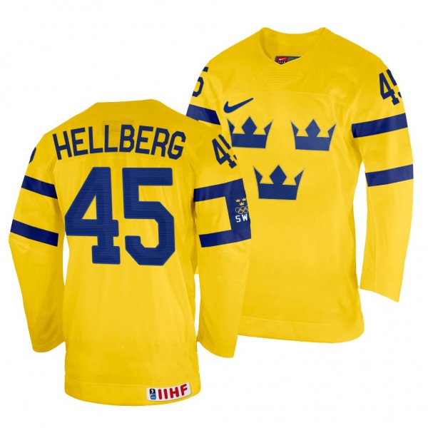 Sweden Hockey Magnus Hellberg #45 Yellow Home Jers...
