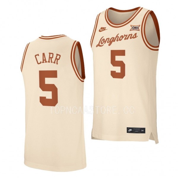 Marcus Carr Texas Longhorns #5 Cream Retro Basketb...