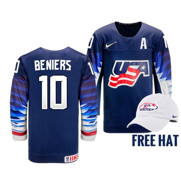 USA Hockey Matthew Beniers Blue 2022 IIHF World Ju...