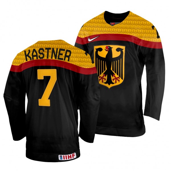 Germany Hockey Maximilian Kastner #7 Black Away Jersey 2022 IIHF World Championship