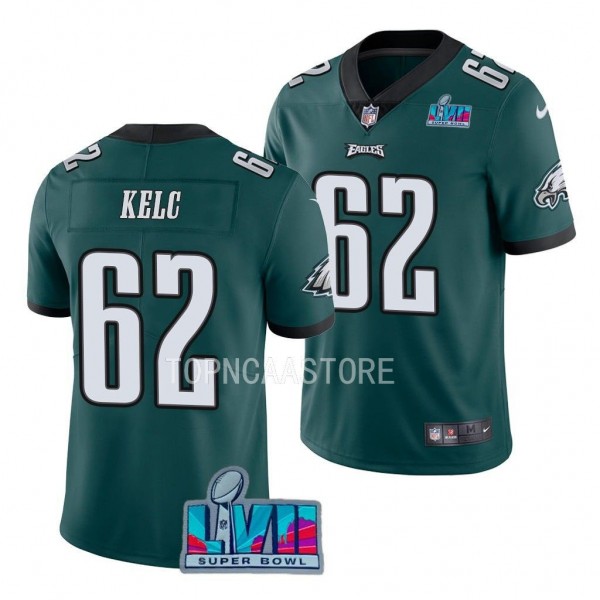 Jason Kelc Super Bowl LVII Philadelphia Eagles #62 Jersey Midnight Green Men's Vapor Limited Shirt