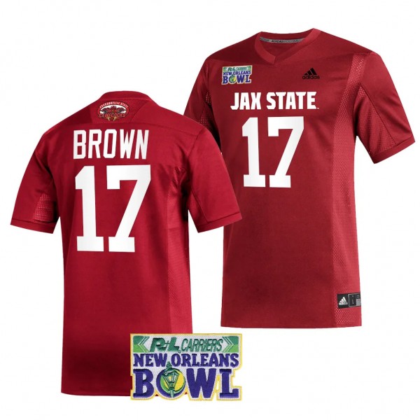 Men's Sean Brown Jacksonville State Gamecocks 2023 New Orleans Bowl Red #17 Football Jersey