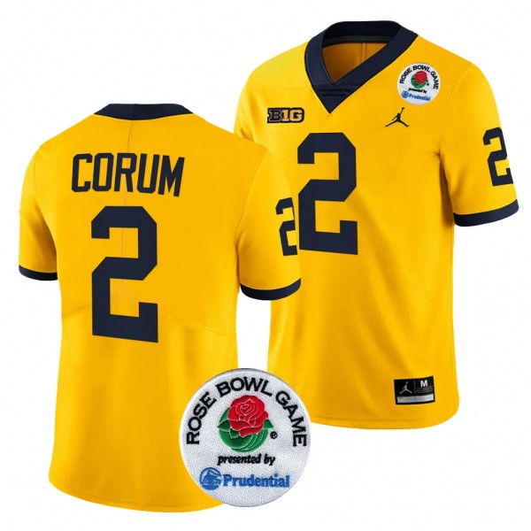 Men's Blake Corum Michigan Wolverines 2024 Rose Bowl Maize #2 College Football Playoff Jersey