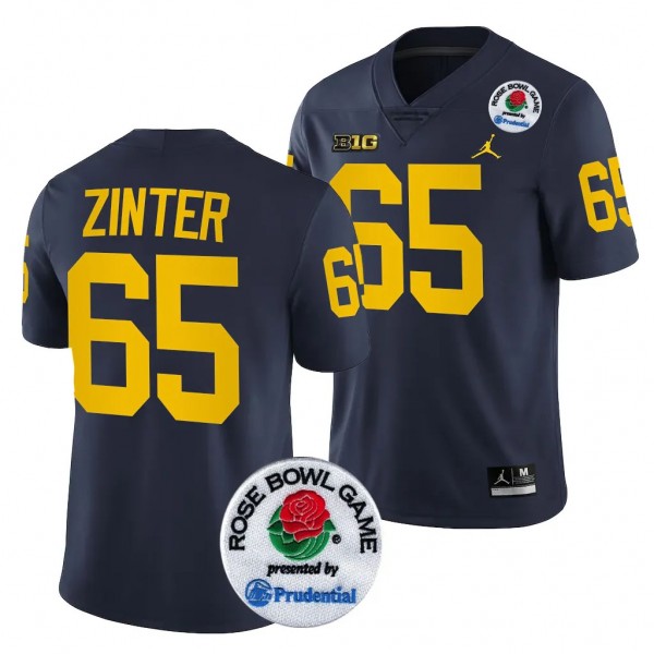 Michigan Wolverines Zak Zinter 2024 Rose Bowl #65 Navy College Football Playoff Jersey Men's