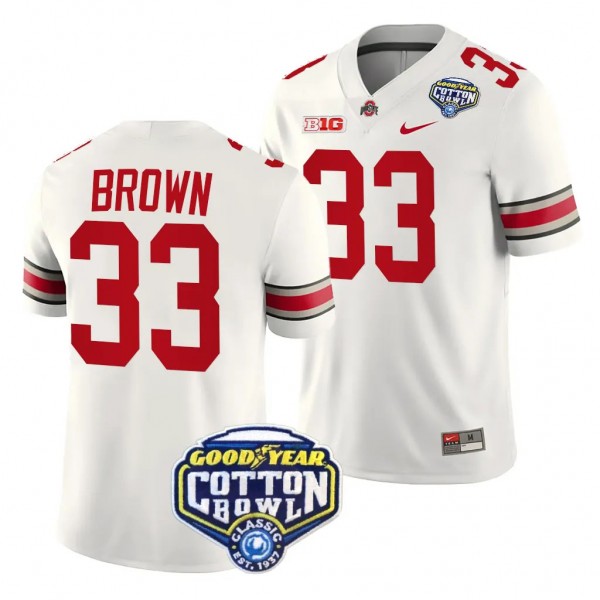 Ohio State Buckeyes Devin Brown 2023 Cotton Bowl #33 White College Football Playoff Jersey Men's