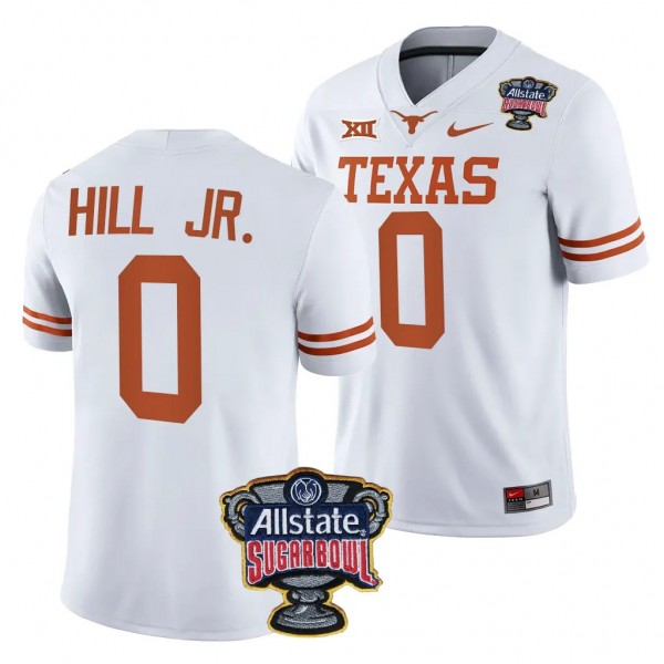 Texas Longhorns Anthony Hill Jr. 2024 Sugar Bowl #0 White College Football Playoff Jersey Men's