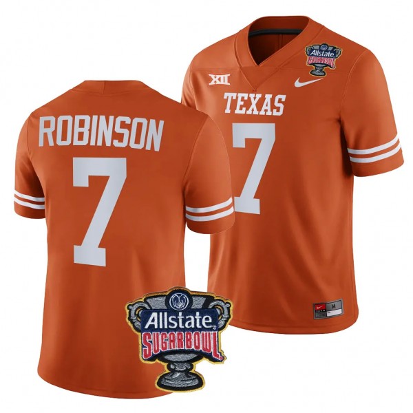 Men's Keilan Robinson Texas Longhorns 2024 Sugar Bowl Orange #7 College Football Playoff Jersey