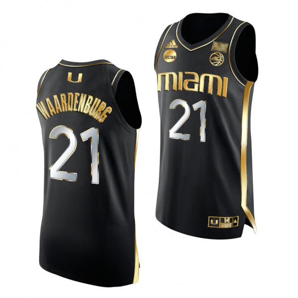 Sam Waardenburg 2022 NCAA March Madness Miami Hurricanes Black Golden Edition Jersey