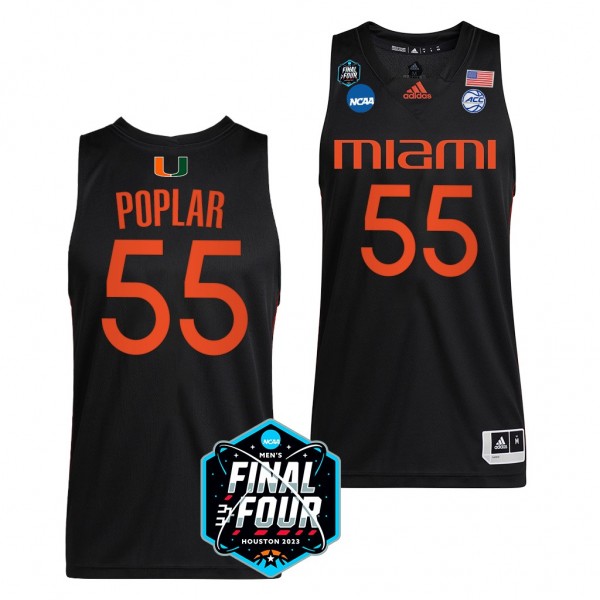 Miami Hurricanes Wooga Poplar 2023 NCAA Final Four Mens Basketball Jersey Black #55