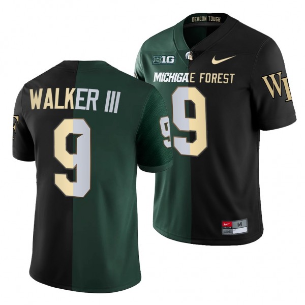 Kenneth Walker III 9 Split Jersey Michigan State Spartans Wake Forest transfer 2021 Black Green