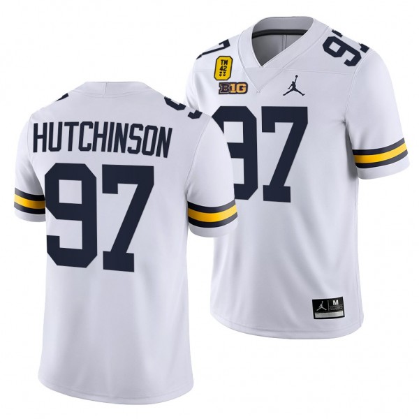 Michigan Wolverines Aidan Hutchinson 97 Jersey White TM 42 Patch Honor Tate Myre Uniform