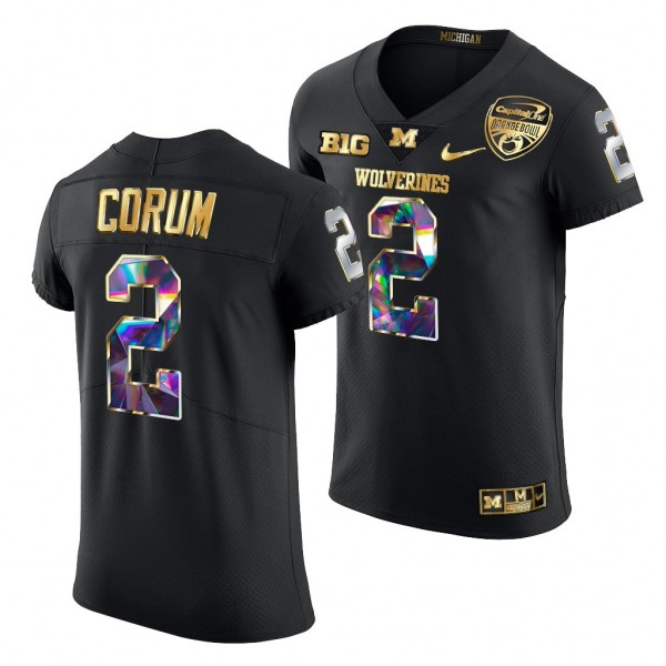 Blake Corum #2 Michigan Wolverines Black 2021 Orange Bowl Jersey Golden Diamond Edition