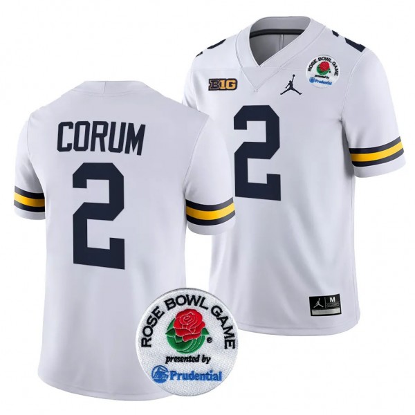 Michigan Wolverines 2024 Rose Bowl Blake Corum #2 White Men's College Football Playoff Jersey