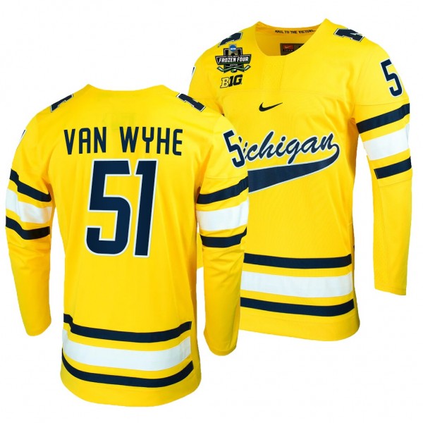 Michigan Wolverines Garrett Van Wyhe Maize 2022 Frozen Four Hockey Jersey