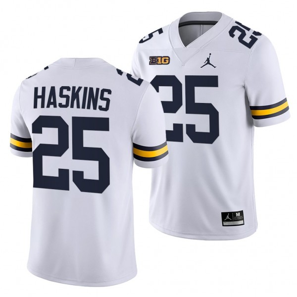 Michigan Wolverines Hassan Haskins 25 White 2021-22 College Football Game Jersey Men