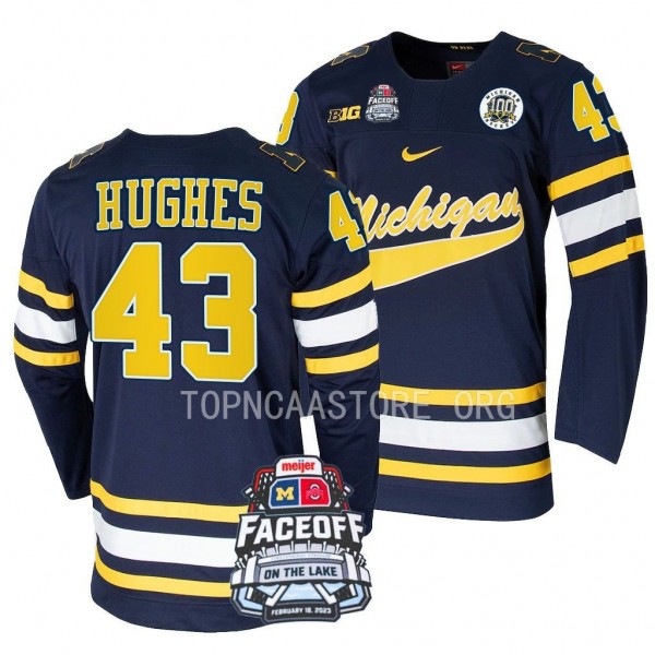 Luke Hughes Michigan Wolverines Navy Faceoff On Th...