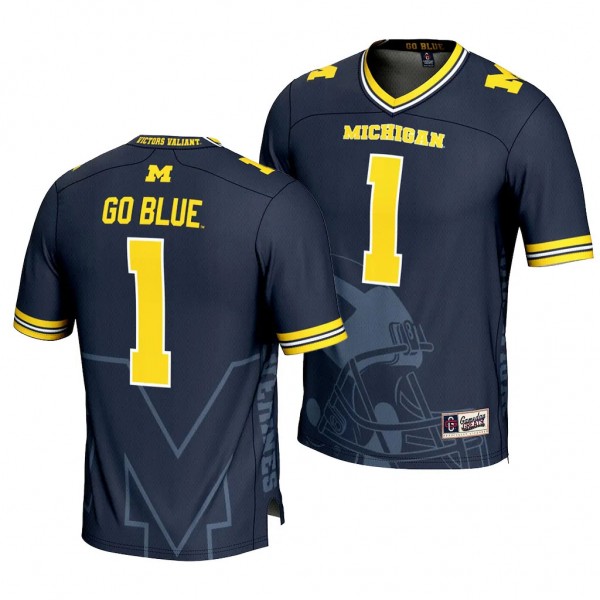 Michigan Wolverines Icon Print #1 Navy Men's Football Fashion Jersey