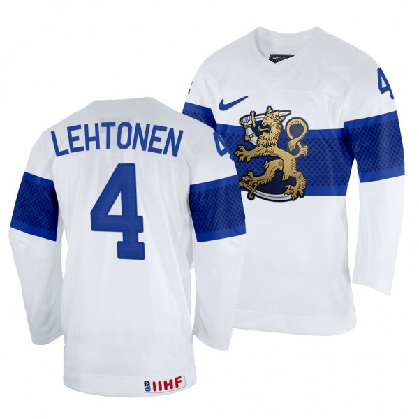 Finland Hockey Mikko Lehtonen #4 White Home Jersey...