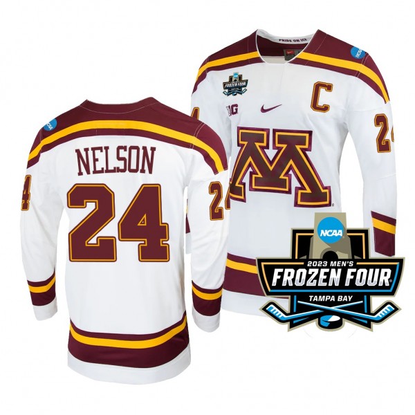 Minnesota Golden Gophers Jaxon Nelson 2023 NCAA Frozen Four White #24 Ice Hockey Jersey