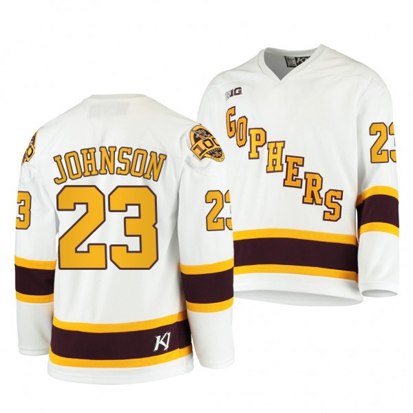 Ryan Johnson Minnesota Golden Gophers White 2020-21 100th Season Jersey College Hockey