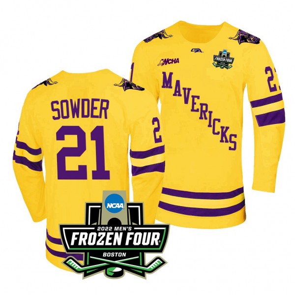 Minnesota State Mavericks Lucas Sowder Gold 2022 Frozen Four Championship Hockey Jersey