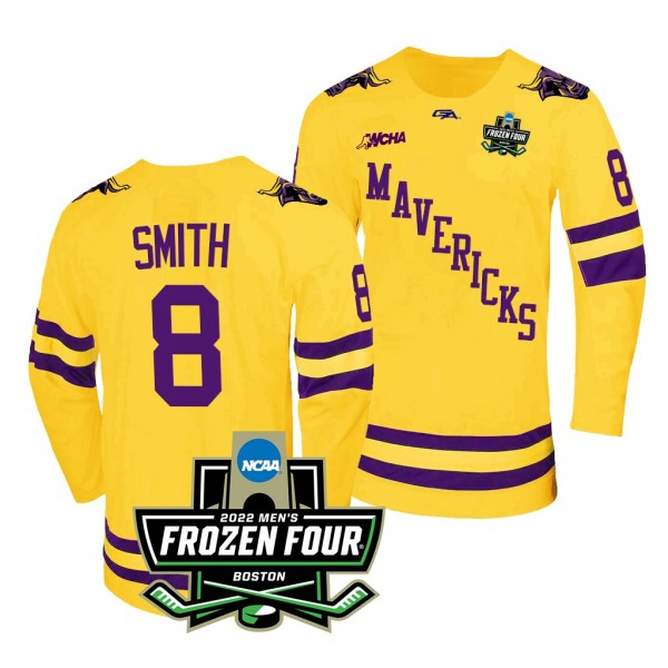 Minnesota State Mavericks Nathan Smith Gold 2022 Frozen Four Championship Hockey Jersey