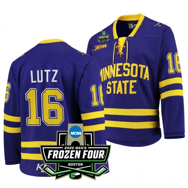Reggie Lutz Minnesota State Mavericks 2022 Frozen Four Hockey Jersey Purple