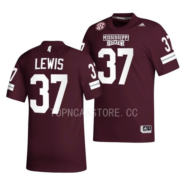 2022 Egg Bowl Champs John Lewis Mississippi State Bulldogs #37 Maroon Premier Football Jersey Men's