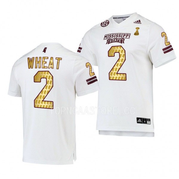 Mississippi State Bulldogs 2022 Egg Bowl Champions Tyrus Wheat #2 White Men's Gold Jersey