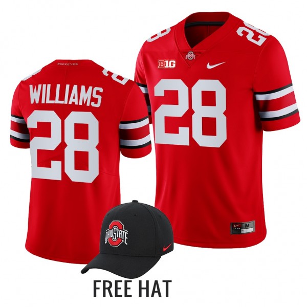 Ohio State Buckeyes Miyan Williams 2021-22 Color Rush Scarlet Special Uniform Jersey Free Hat