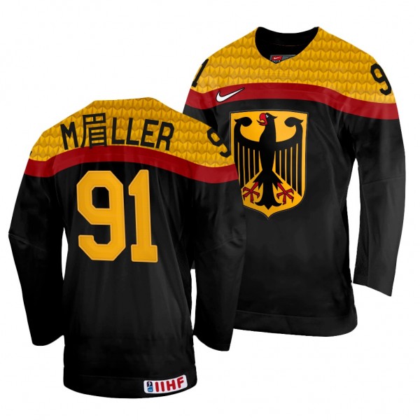 Germany Hockey Moritz Muller #91 Black Away Jersey...