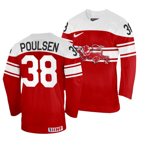 Denmark Hockey Morten Poulsen #38 Red Away Jersey ...
