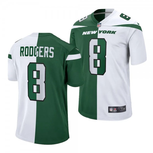 New York Jets #8 Aaron Rodgers Split Edition Green White Game Jersey Men's