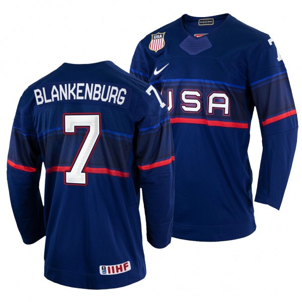 USA Hockey Nick Blankenburg #7 Navy Away Jersey 20...