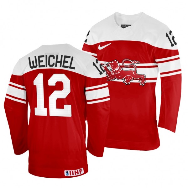 Denmark Hockey Nicolai Weichel #12 Red Away Jersey...