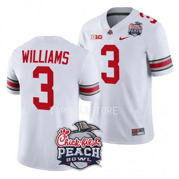 Ohio State Buckeyes Miyan Williams Jersey 2022 Peach Bowl White #3 College Football Playoff Men's Shirt