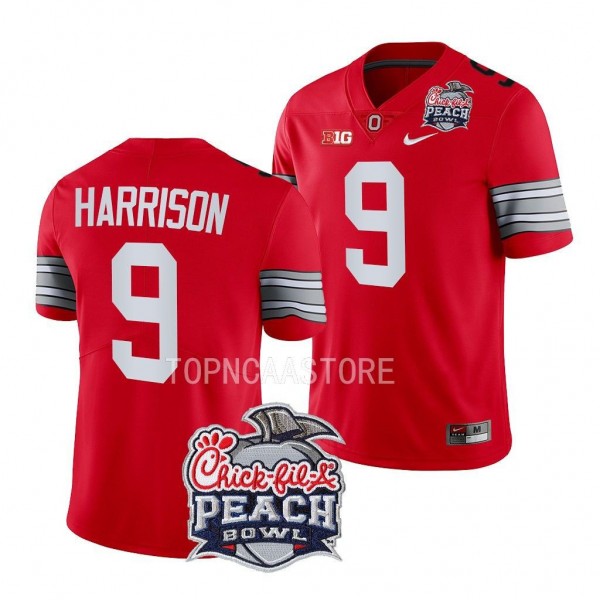 2022 Peach Bowl Zach Harrison Ohio State Buckeyes #9 Scarlet College Football Playoff Jersey Men's