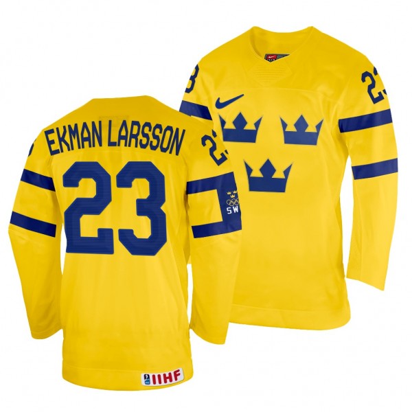Sweden Hockey Oliver Ekman Larsson #23 Yellow Home Jersey 2022 IIHF World Championship